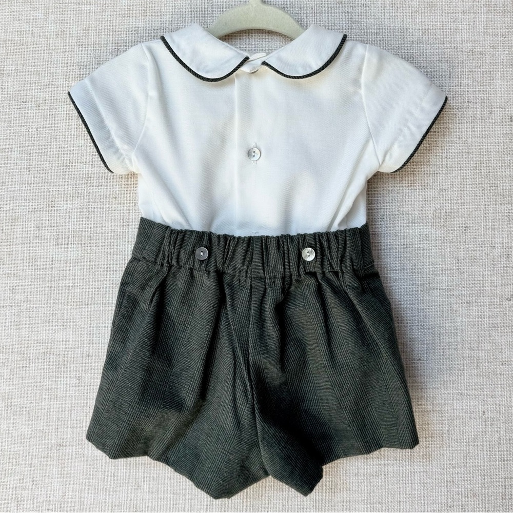 La Coqueta Olive Green Check Fantino Baby Boy Set Top with Shorts - Picture 2 of 4
